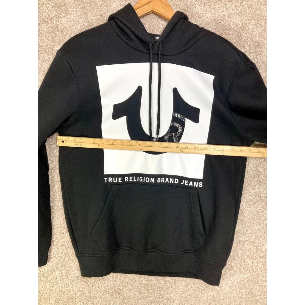 True Religion Rhinestone Horseshoe Graphic Hoodie Mens M Black Skater Pullover